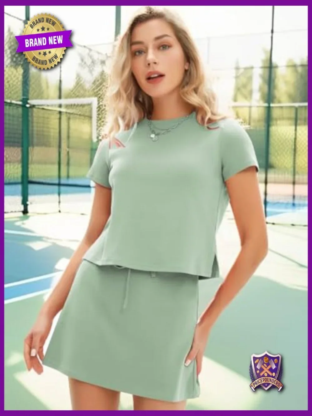 2 Piece Short Skirt Set Short Sleeve Tshirt Matching Skort Tennis Outfit